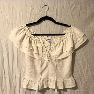 EXPRESS CREAM WHITE LINEN CROP TOP